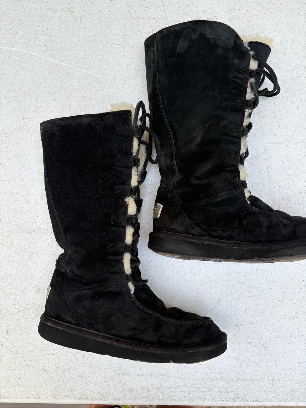 UGG Black Suede Lace-Up Mid-Calf Shearling Boots